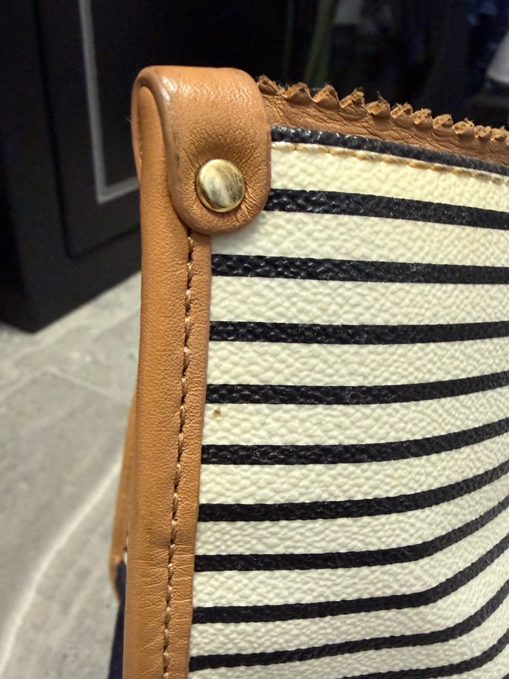 Tory Burch Navy & White Striped Tote - Picture 5 of 16